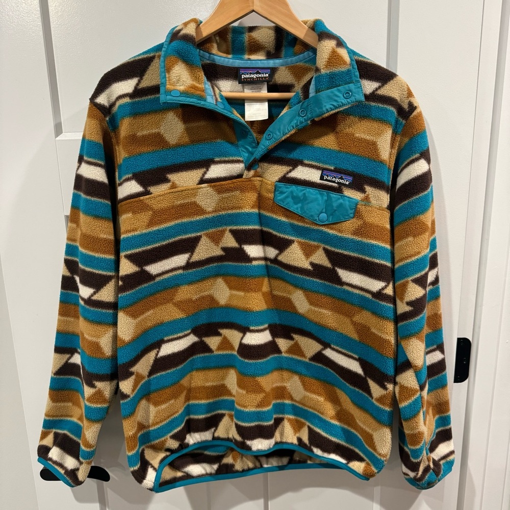 NWOT PATAGONIA Synchilla Aztec Print Pullover Fleece Jacket Snap T Size Medium - Picture 3 of 9